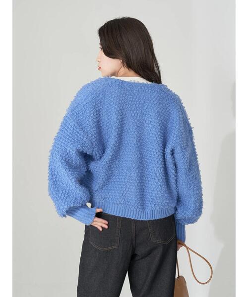 earth music&ecology（アースミュージックアンドエコロジー）の「ループ編みショートニットカーディガン knit cardigan（カーディガン/ボレロ・レディース・モカ/サックスブルー/ホワイト系その他2/ラベンダー・FREE）」の15枚目の写真