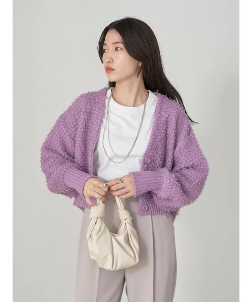 earth music&ecology（アースミュージックアンドエコロジー）の「ループ編みショートニットカーディガン knit cardigan（カーディガン/ボレロ・レディース・モカ/サックスブルー/ホワイト系その他2/ラベンダー・FREE）」の20枚目の写真