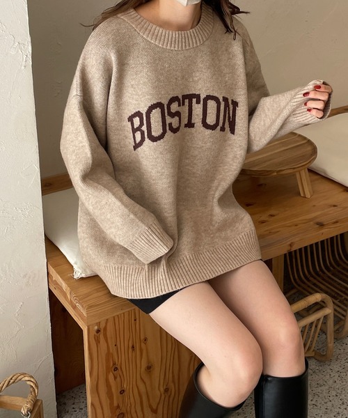 LE MORE（リモア）の「ロゴニットプルオーバー（ニット/セーター・レディース・グレー/ベージュ・FREE）」の2枚目の写真