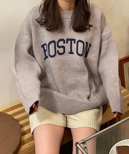 LE MORE（リモア）の「ロゴニットプルオーバー（ニット/セーター・レディース・グレー/ベージュ・FREE）」の3枚目の写真