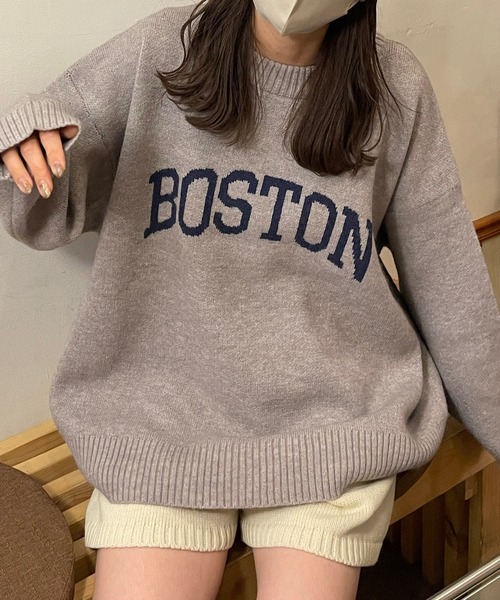 LE MORE（リモア）の「ロゴニットプルオーバー（ニット/セーター・レディース・グレー/ベージュ・FREE）」の4枚目の写真