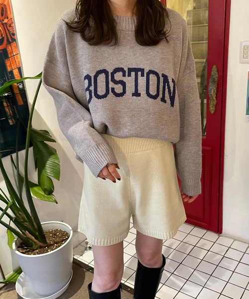 LE MORE（リモア）の「ロゴニットプルオーバー（ニット/セーター・レディース・グレー/ベージュ・FREE）」の5枚目の写真