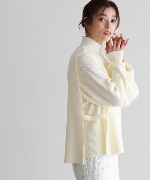 Pierrot(ピエロ)の「ハイネックベスト×パフスリーブニットセット(ニット/セーター・レディース・アイボリー/ブラック/杢グレー・M/L)」の5枚目の写真