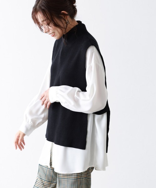 Pierrot(ピエロ)の「ハイネックベスト×パフスリーブニットセット(ニット/セーター・レディース・アイボリー/ブラック/杢グレー・M/L)」の12枚目の写真