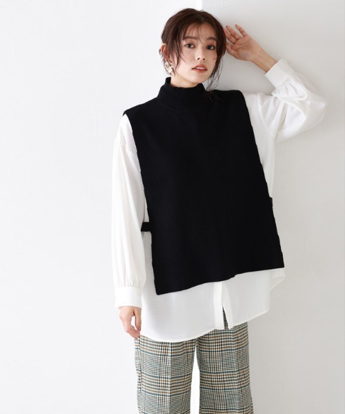Pierrot(ピエロ)の「ハイネックベスト×パフスリーブニットセット(ニット/セーター・レディース・アイボリー/ブラック/杢グレー・M/L)」の13枚目の写真