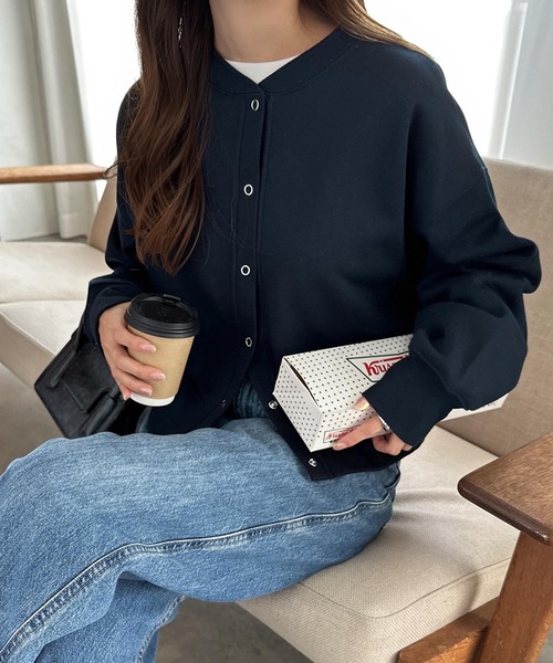 andme（アンドミー）の「【新色追加】裏起毛2wayスウェットカーディガン（スウェット・レディース・ブルー/ブラック/ブラウン/オートミール/オレンジ/ライトブラウン/ブルー系その他/キナリ/スミクロ/ネイビー/ピンク/杢グレー・M/L）」の21枚目の写真