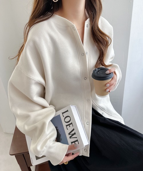 andme（アンドミー）の「【新色追加】裏起毛2wayスウェットカーディガン（スウェット・レディース・ブルー/ブラック/ブラウン/オートミール/オレンジ/ライトブラウン/ブルー系その他/キナリ/スミクロ/ネイビー/ピンク/杢グレー・M/L）」の18枚目の写真