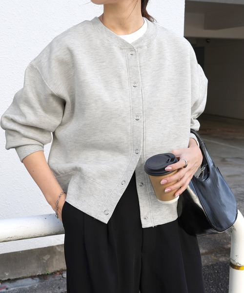 andme（アンドミー）の「【新色追加】裏起毛2wayスウェットカーディガン（スウェット・レディース・ブルー/ブラック/ブラウン/オートミール/オレンジ/ライトブラウン/ブルー系その他/キナリ/スミクロ/ネイビー/ピンク/杢グレー・M/L）」の14枚目の写真