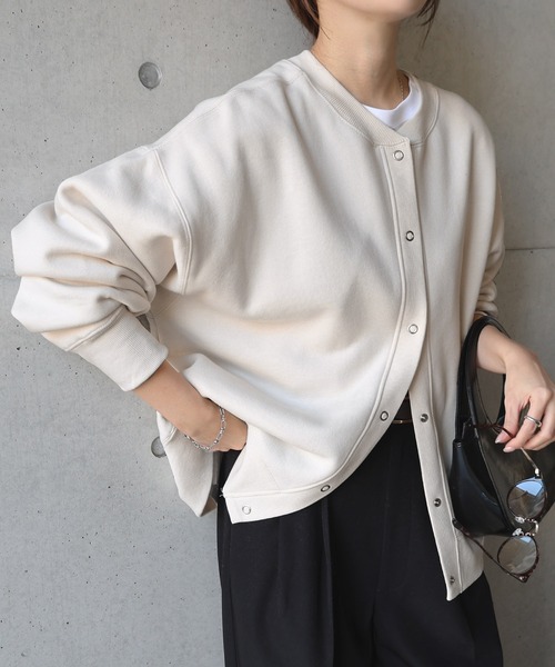 andme（アンドミー）の「【新色追加】裏起毛2wayスウェットカーディガン（スウェット・レディース・ブルー/ブラック/ブラウン/オートミール/オレンジ/ライトブラウン/ブルー系その他/キナリ/スミクロ/ネイビー/ピンク/杢グレー・M/L）」の16枚目の写真