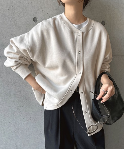 andme（アンドミー）の「【新色追加】裏起毛2wayスウェットカーディガン（スウェット・レディース・ブルー/ブラック/ブラウン/オートミール/オレンジ/ライトブラウン/ブルー系その他/キナリ/スミクロ/ネイビー/ピンク/杢グレー・M/L）」の17枚目の写真