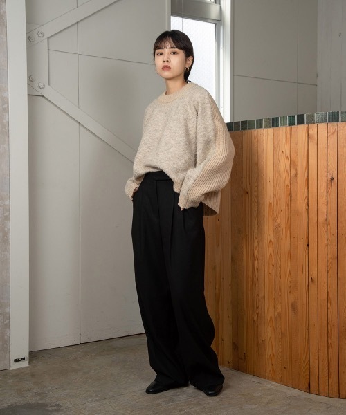 Amiur(エミレ)の「double pattern crew neck knit(ニット/セーター・レディース・アイボリー/ブラウン/グリーン・FREE)」の2枚目の写真