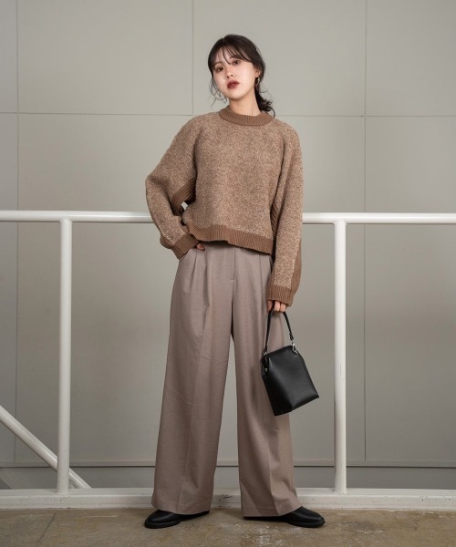 Amiur(エミレ)の「double pattern crew neck knit(ニット/セーター・レディース・アイボリー/ブラウン/グリーン・FREE)」の7枚目の写真