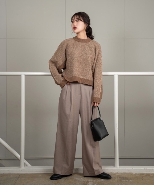 Amiur(エミレ)の「double pattern crew neck knit(ニット/セーター・レディース・アイボリー/ブラウン/グリーン・FREE)」の8枚目の写真