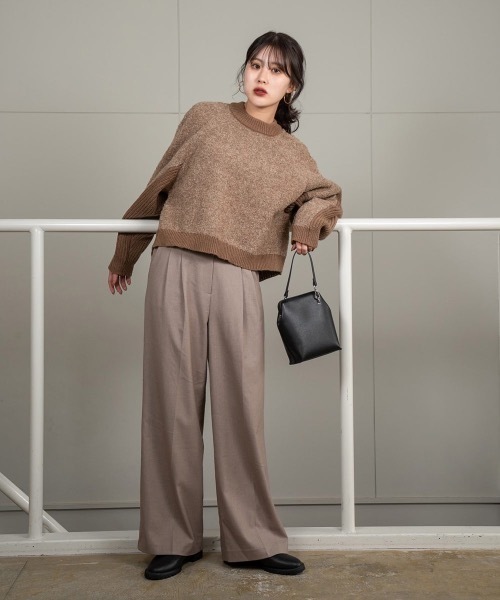 Amiur(エミレ)の「double pattern crew neck knit(ニット/セーター・レディース・アイボリー/ブラウン/グリーン・FREE)」の9枚目の写真