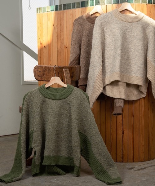 Amiur(エミレ)の「double pattern crew neck knit(ニット/セーター・レディース・アイボリー/ブラウン/グリーン・FREE)」の17枚目の写真