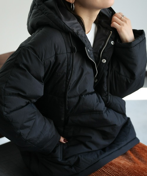 【美品】ジュンアンドロペ ＊高温機能ライトダウンブルゾン＊ブラック＊S セール】アノラックエコダウンブルゾン/フードパディングブルゾン