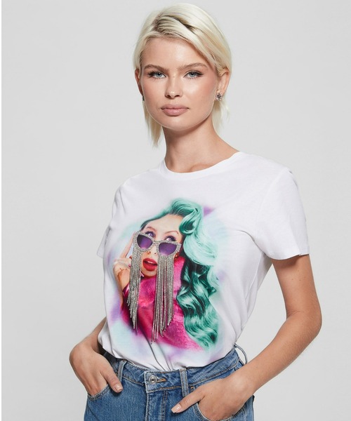 Guess（ゲス）の「Fringe Glasses Easy Tee（Tシャツ/カットソー・レディース・ホワイト・SMALL/X-SMALL/MEDIUM）」の3枚目の写真