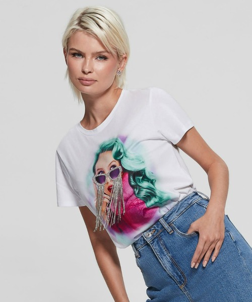 Guess（ゲス）の「Fringe Glasses Easy Tee（Tシャツ/カットソー・レディース・ホワイト・SMALL/X-SMALL/MEDIUM）」の8枚目の写真