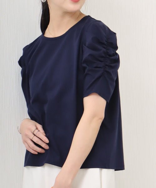 libelle more（リベル モア）の「《接触冷感》きれいめシルケット天竺　パワーショルダープルオーバー（Tシャツ/カットソー・レディース・イエロー/ネイビー/ミント/オフホワイト・L/M）」の4枚目の写真