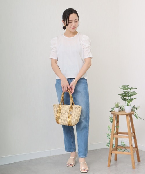 libelle more（リベル モア）の「《接触冷感》きれいめシルケット天竺　パワーショルダープルオーバー（Tシャツ/カットソー・レディース・イエロー/ネイビー/ミント/オフホワイト・L/M）」の5枚目の写真