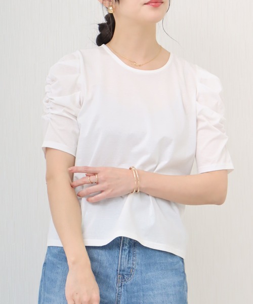 libelle more（リベル モア）の「《接触冷感》きれいめシルケット天竺　パワーショルダープルオーバー（Tシャツ/カットソー・レディース・イエロー/ネイビー/ミント/オフホワイト・L/M）」の6枚目の写真