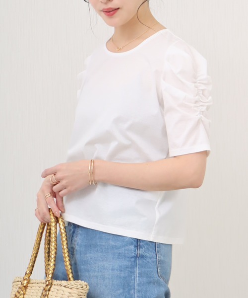 libelle more（リベル モア）の「《接触冷感》きれいめシルケット天竺　パワーショルダープルオーバー（Tシャツ/カットソー・レディース・イエロー/ネイビー/ミント/オフホワイト・L/M）」の13枚目の写真