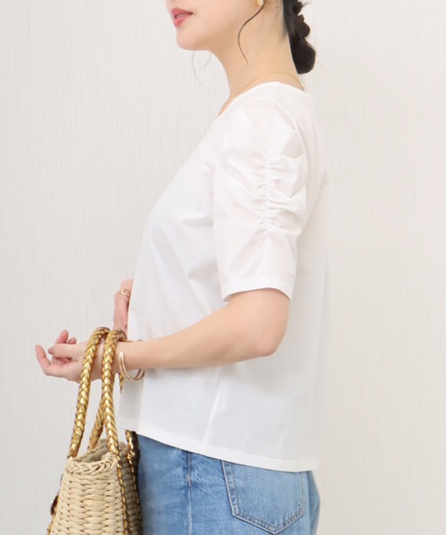 libelle more（リベル モア）の「《接触冷感》きれいめシルケット天竺　パワーショルダープルオーバー（Tシャツ/カットソー・レディース・イエロー/ネイビー/ミント/オフホワイト・L/M）」の19枚目の写真