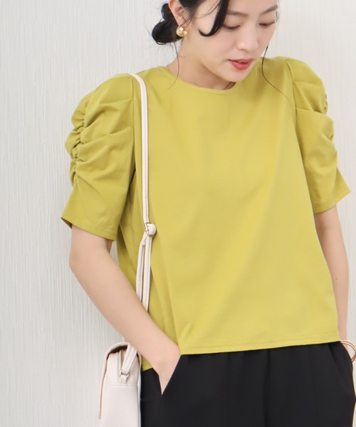 libelle more（リベル モア）の「《接触冷感》きれいめシルケット天竺　パワーショルダープルオーバー（Tシャツ/カットソー・レディース・イエロー/ネイビー/ミント/オフホワイト・L/M）」の9枚目の写真