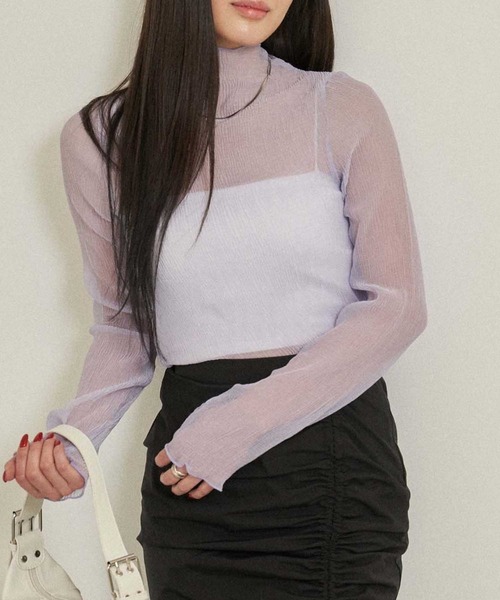ANAP(アナップ)の「シアーサムホールハイネックトップスカットソー(Tシャツ/カットソー・レディース・オフホワイト/ラベンダー/ブラック・FREE)」の3枚目の写真
