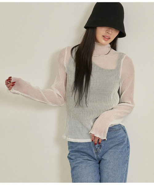 ANAP(アナップ)の「シアーサムホールハイネックトップスカットソー(Tシャツ/カットソー・レディース・オフホワイト/ラベンダー/ブラック・FREE)」の7枚目の写真