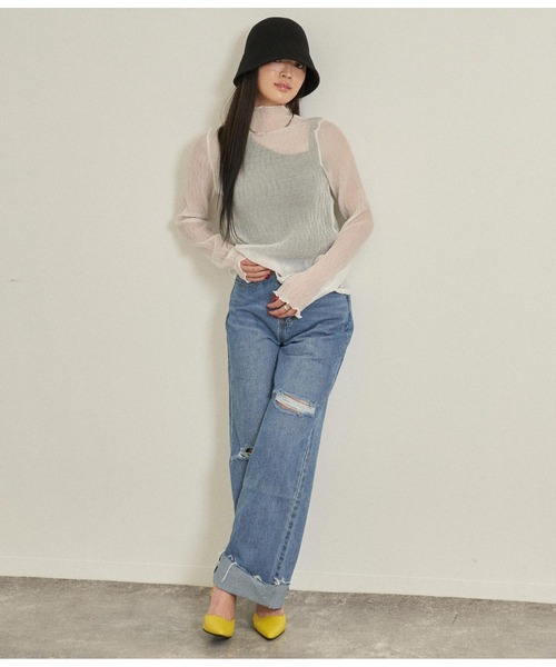 ANAP(アナップ)の「シアーサムホールハイネックトップスカットソー(Tシャツ/カットソー・レディース・オフホワイト/ラベンダー/ブラック・FREE)」の4枚目の写真