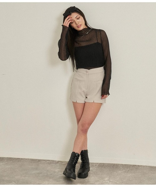 ANAP(アナップ)の「シアーサムホールハイネックトップスカットソー(Tシャツ/カットソー・レディース・オフホワイト/ラベンダー/ブラック・FREE)」の5枚目の写真