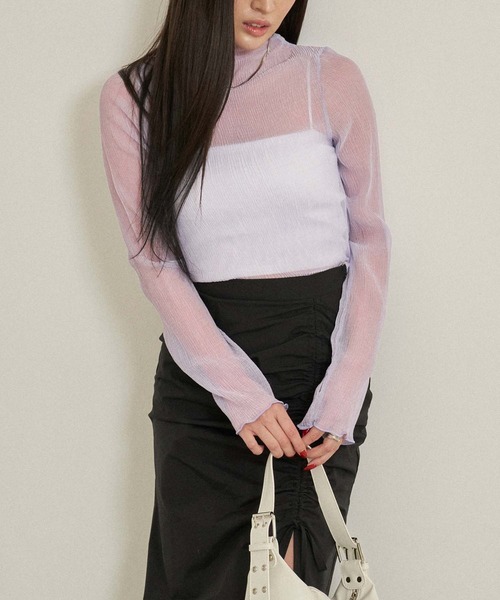 ANAP(アナップ)の「シアーサムホールハイネックトップスカットソー(Tシャツ/カットソー・レディース・オフホワイト/ラベンダー/ブラック・FREE)」の14枚目の写真