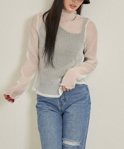 ANAP(アナップ)の「シアーサムホールハイネックトップスカットソー(Tシャツ/カットソー・レディース・オフホワイト/ラベンダー/ブラック・FREE)」の15枚目の写真