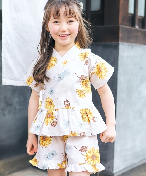 apres les cours（アプレレクール）の「【GIRLS甚平/5柄展開】あぷれのはんなり甚平（浴衣・キッズ・サックスブルー/ラベンダー/ピンク/イエロー/レッド・100/110/120/130/80/90）」の4枚目の写真