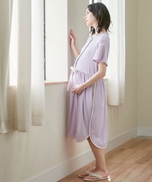 Rosemadame（ローズマダム）の「リブバイカラールーム半袖ワンピースパジャマ（マタニティ&授乳服）授乳楽々 妊婦服 産前・産後対応（マタニティウェア/グッズ・レディース）」