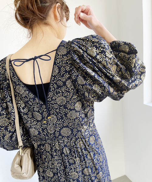 ヌキテパ Ne quittez pas　ネイビー箔ワンピース ne Quittez pas ヌキテパ ワンピース Cotton Voile Dot Hemla