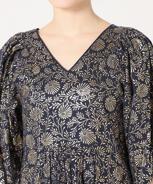 ヌキテパ Ne quittez pas　ネイビー箔ワンピース ne Quittez pas ヌキテパ ワンピース Cotton Voile Dot Hemla