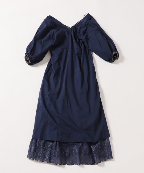 ne Quittez pas ワンピース　ネイビー セール】ne Quittez pas / ヌキテパ COTTON JQD MARIGOLD PRINT