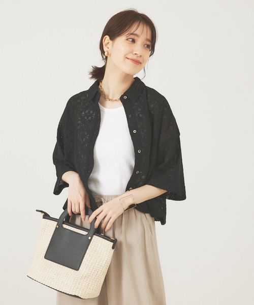 abahouse mavie（アバハウスマヴィ）の「レースショートシャツ（シャツ/ブラウス・レディース・ブラック/ホワイト・フリー）」の2枚目の写真