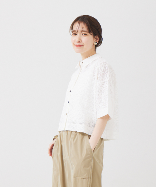 abahouse mavie（アバハウスマヴィ）の「レースショートシャツ（シャツ/ブラウス・レディース・ブラック/ホワイト・フリー）」の4枚目の写真