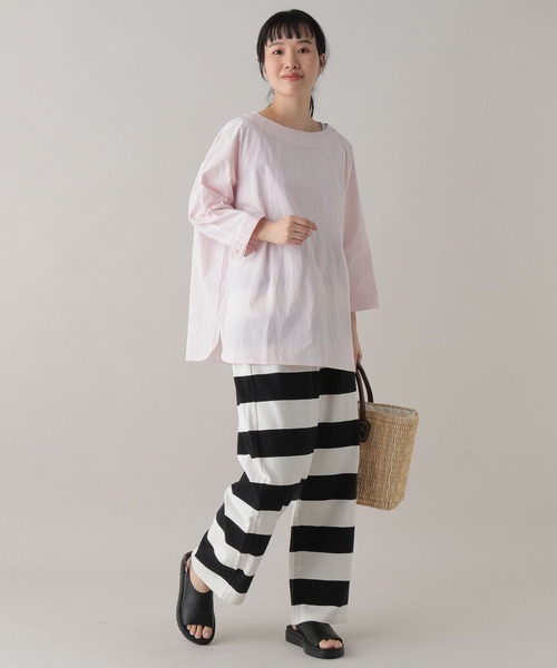 studio CLIP（スタディオクリップ）の「《Natural by CLIP》ハイカウントコットンプルオーバー（シャツ/ブラウス・レディース・ピンク/オフホワイト・FREE）」の3枚目の写真