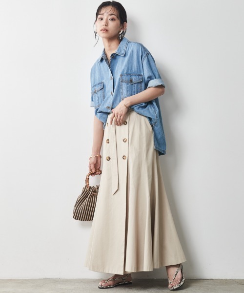 CHIC STYLE（シックスタイル）の「 綿100％共布ベルト付き裾フレアマキシスカート ＜大きいサイズ有＞シックスタイル（スカート・レディース・ベージュ/ブラック・LL/4L/L/5L/3L/M）」の4枚目の写真