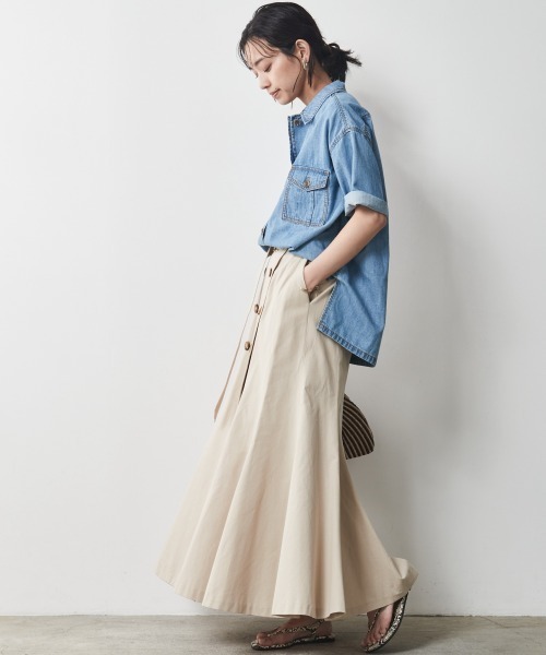 CHIC STYLE（シックスタイル）の「 綿100％共布ベルト付き裾フレアマキシスカート ＜大きいサイズ有＞シックスタイル（スカート・レディース・ベージュ/ブラック・LL/4L/L/5L/3L/M）」の14枚目の写真