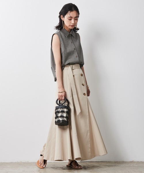 CHIC STYLE（シックスタイル）の「 綿100％共布ベルト付き裾フレアマキシスカート ＜大きいサイズ有＞シックスタイル（スカート・レディース・ベージュ/ブラック・LL/4L/L/5L/3L/M）」の17枚目の写真