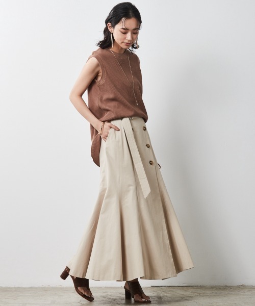 CHIC STYLE（シックスタイル）の「 綿100％共布ベルト付き裾フレアマキシスカート ＜大きいサイズ有＞シックスタイル（スカート・レディース・ベージュ/ブラック・LL/4L/L/5L/3L/M）」の19枚目の写真