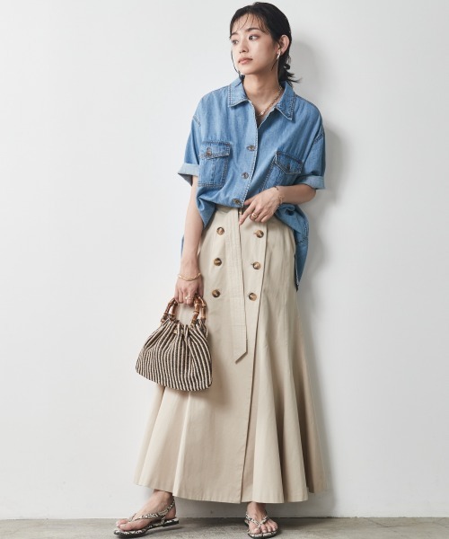 CHIC STYLE（シックスタイル）の「 綿100％共布ベルト付き裾フレアマキシスカート ＜大きいサイズ有＞シックスタイル（スカート・レディース・ベージュ/ブラック・LL/4L/L/5L/3L/M）」の6枚目の写真