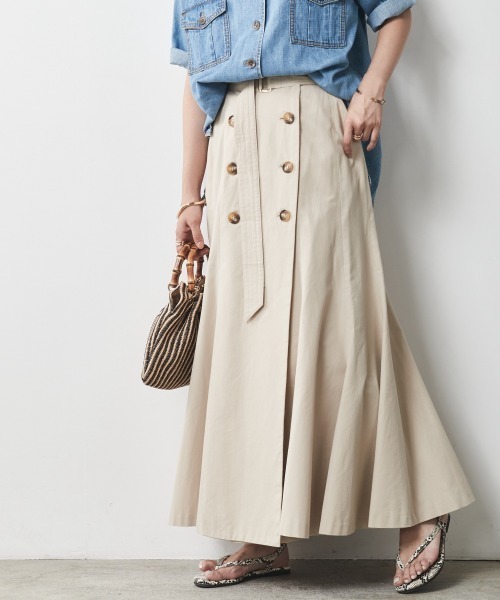 CHIC STYLE（シックスタイル）の「 綿100％共布ベルト付き裾フレアマキシスカート ＜大きいサイズ有＞シックスタイル（スカート・レディース・ベージュ/ブラック・LL/4L/L/5L/3L/M）」の8枚目の写真