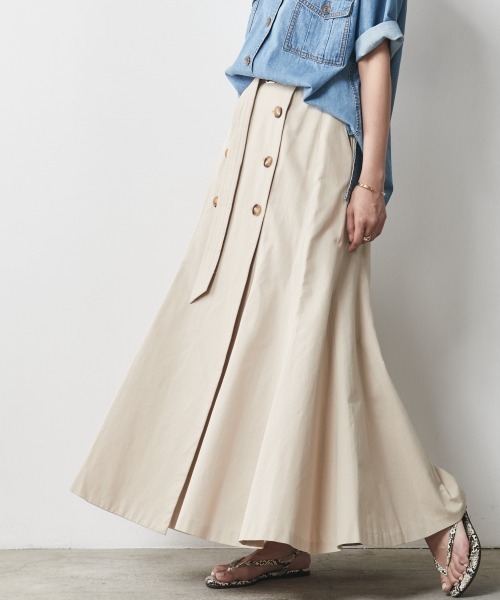 CHIC STYLE（シックスタイル）の「 綿100％共布ベルト付き裾フレアマキシスカート ＜大きいサイズ有＞シックスタイル（スカート・レディース・ベージュ/ブラック・LL/4L/L/5L/3L/M）」の9枚目の写真