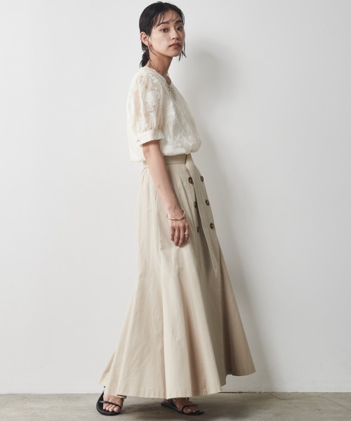 CHIC STYLE（シックスタイル）の「 綿100％共布ベルト付き裾フレアマキシスカート ＜大きいサイズ有＞シックスタイル（スカート・レディース・ベージュ/ブラック・LL/4L/L/5L/3L/M）」の7枚目の写真